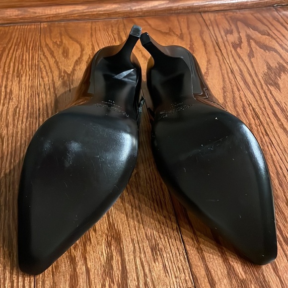 RACHEL ZOE Sam black patent leather 3 strap heeled pump point toe size 10 - Picture 8 of 17
